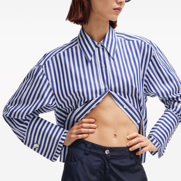 New! HUGO BOSS Oversized Shirt, Blue and Navy Stripe, Size 34 - Picture 6 of 9